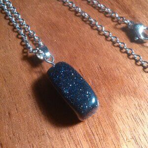 Blue Sandstone Pendant Stainless Steel Necklace